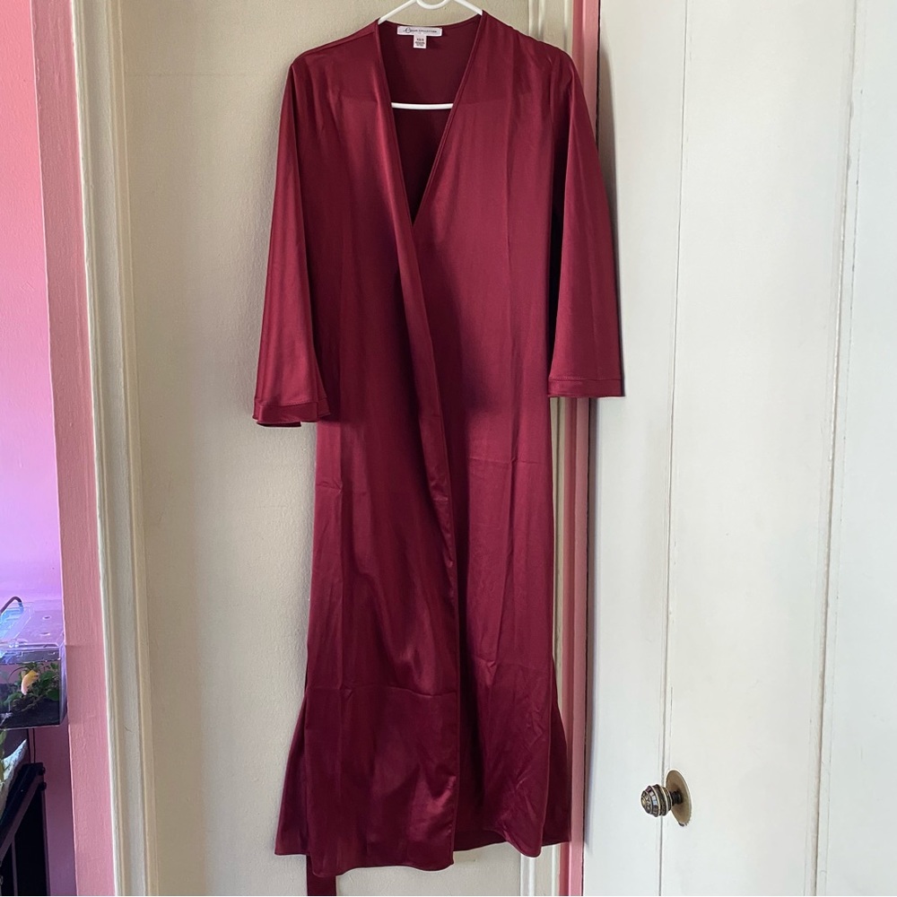 Rya Collection Burgundy Red Flowy Robe with Waist Tie